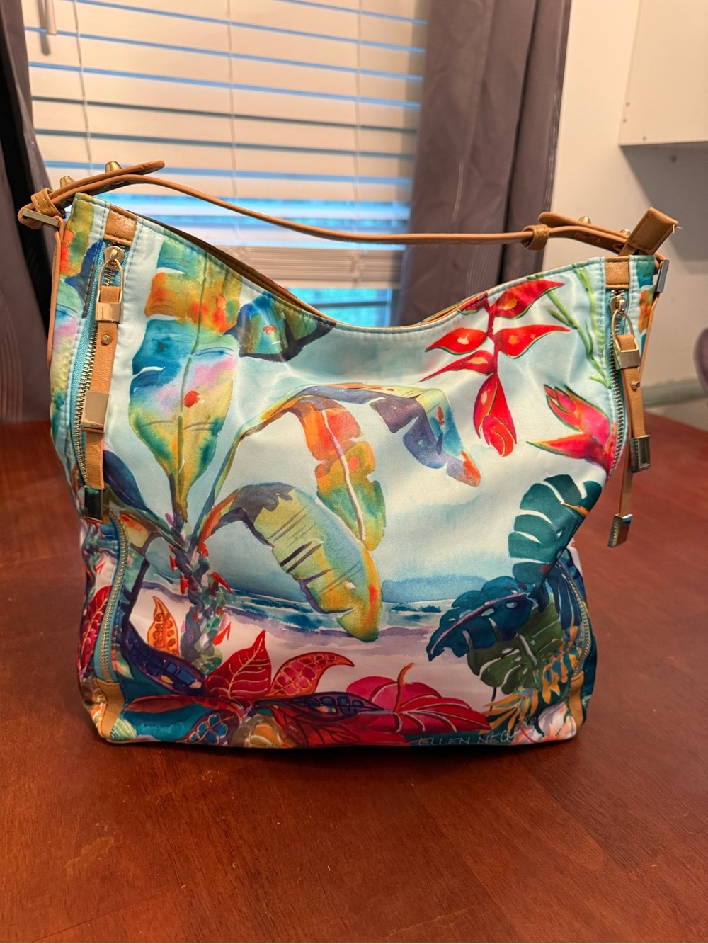 Ellen Negley Tropical Beach Watercolor Hobo Shoulder Bag Purse